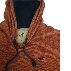 Hollister Mens Orange Herringbone Speckled Pullover Hoodie Sweatshirt Large